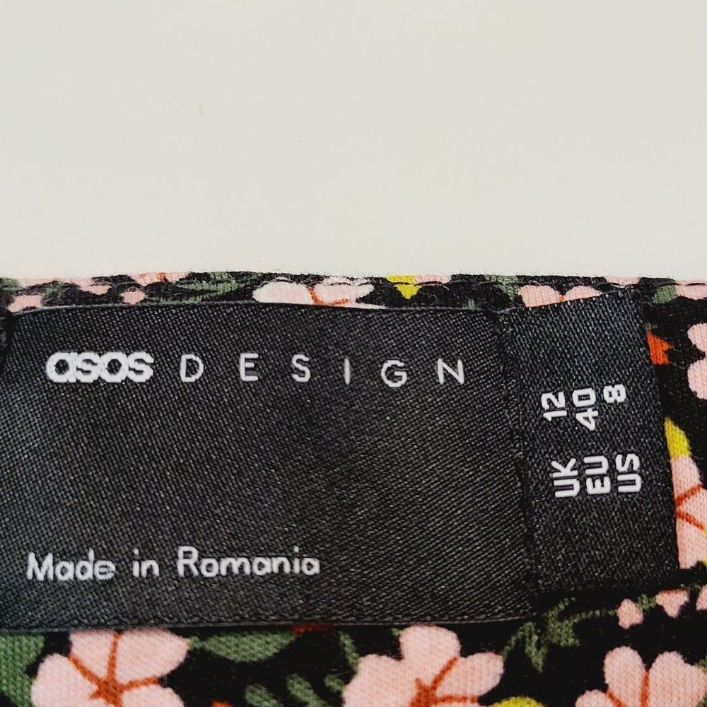 ASOS Design Long Sleeve Ruffle Floral Mini Dress Sz 8 - Picture 5 of 6